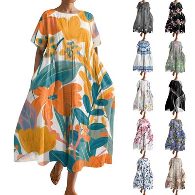 Rochie la modă pentru femei, cu mâneci scurte, cu gât rotund, cu tiv larg
