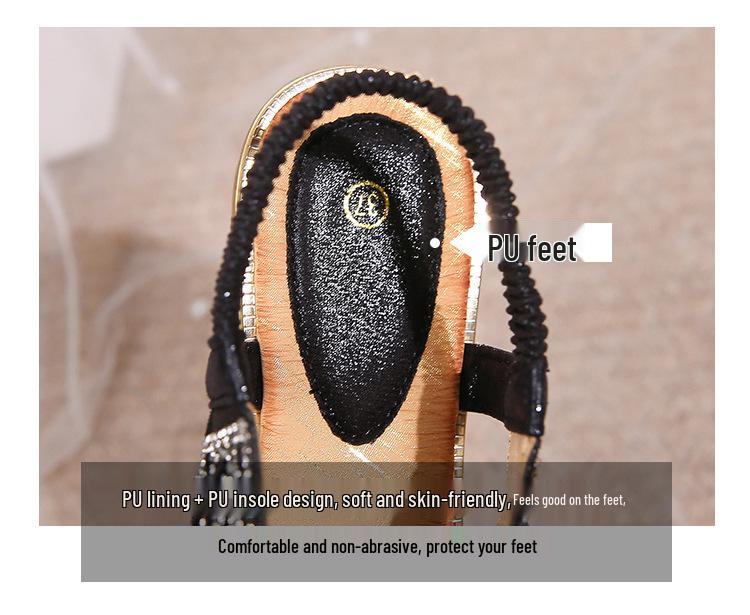 Women's 2025 Spring Rhinestone Bohemian Flat Sandals, Round Toe, Plus Size Available.
