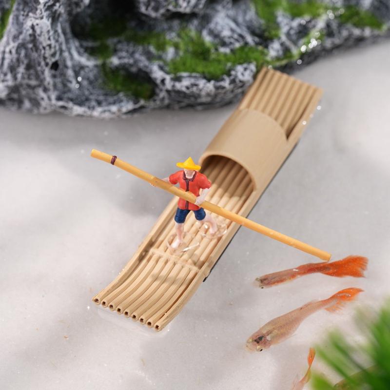 3D Floating Boat Mini Bamboo Raft Fish Tank Bonsai Micro Landscape Ornaments Creative Home Decoration Aquarium Accessories New