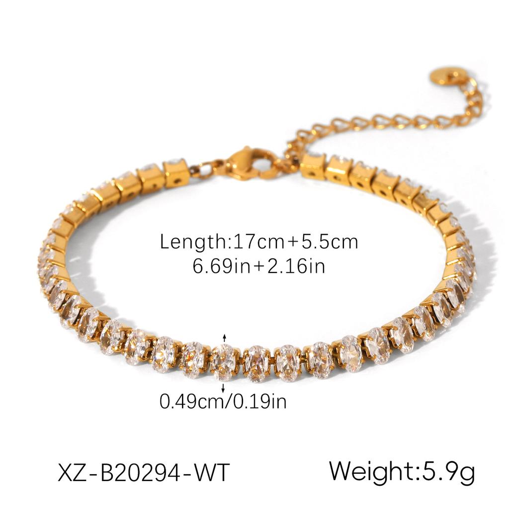 Classic Waterproof 18k Gold PVD Plated Zircon Geometric Trendy Chain Unisex Tennis Stainless Steel Bracelet Jewelry