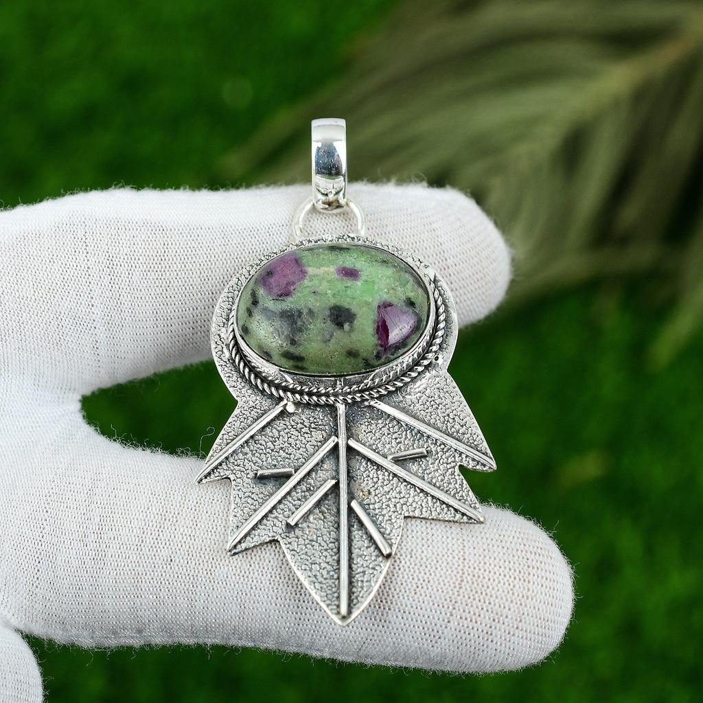 Natural Ruby Zosite Gemstone Jewelry 925 Sterling Silver Pendant For Girls