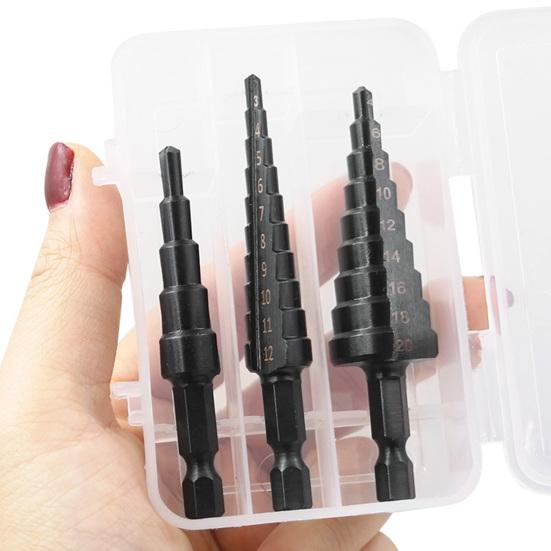 3Pcs Step Drill Bit Sharp High Hardness High-Speed Steel Hex Shank Straight Groove Step Drill Bit Home Supply