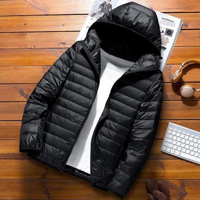 Men Hooded Cotton Coat Solid Color Long Sleeve Quilted Jacket Solid Color
