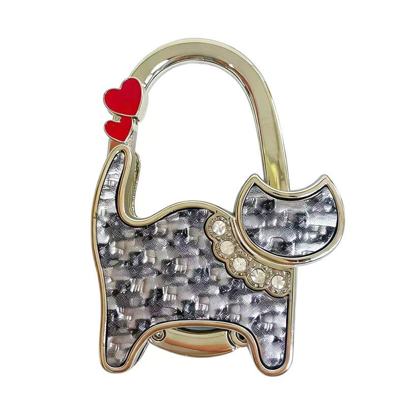 Two-heart Cat Bag Hook: Customizable Logo, Inner-Folding Table Edge Hook for Ladies