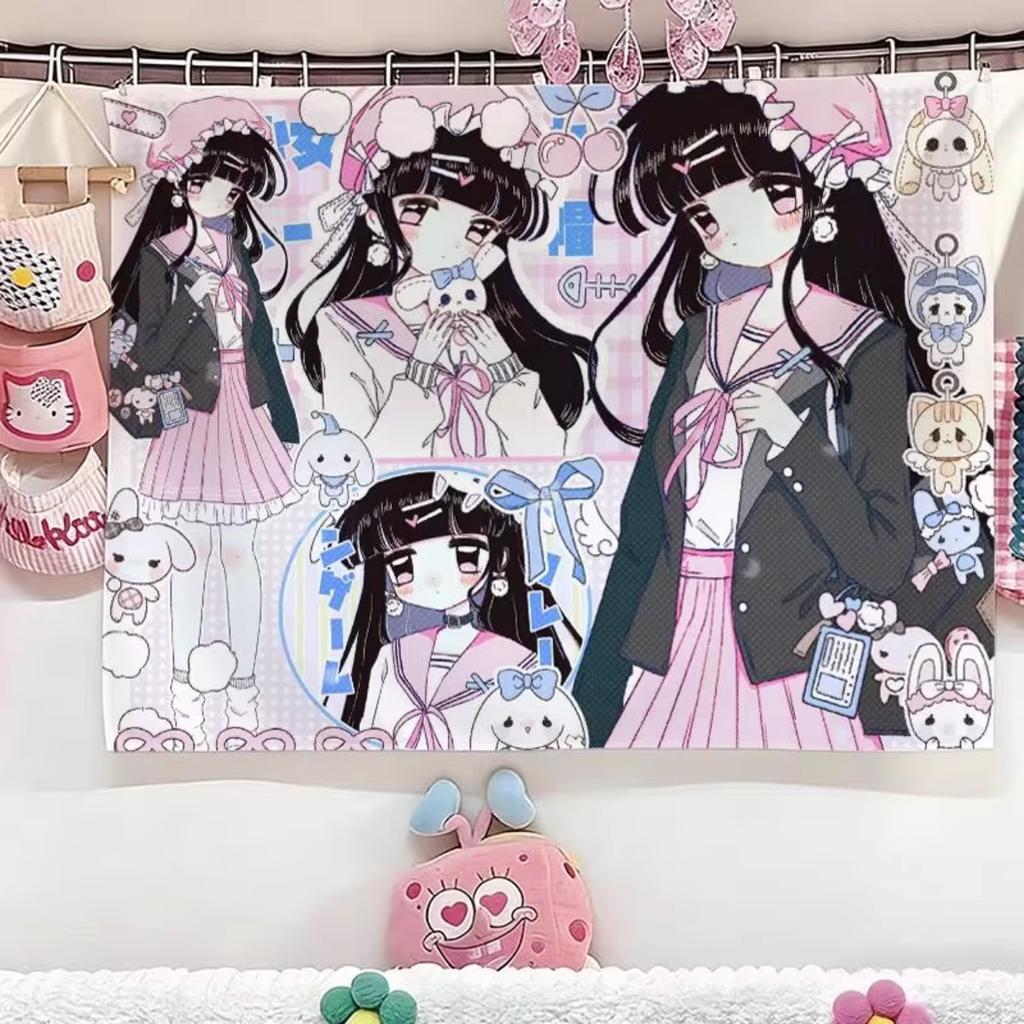 Japanese Anime-stylegirl JK Girl Angel Series Wall Hanging, Cute and Girly Bedroom Tapestry, Rental Room Wallpaper