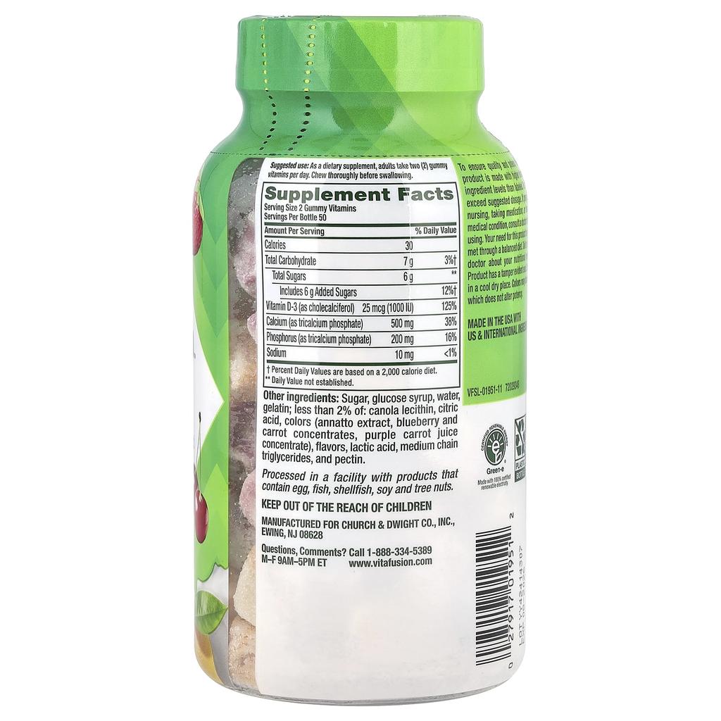 Calcium, Natural Fruit and Cream Flavors, 500Mg, 100 Gummies (250Mg Per Gummie)