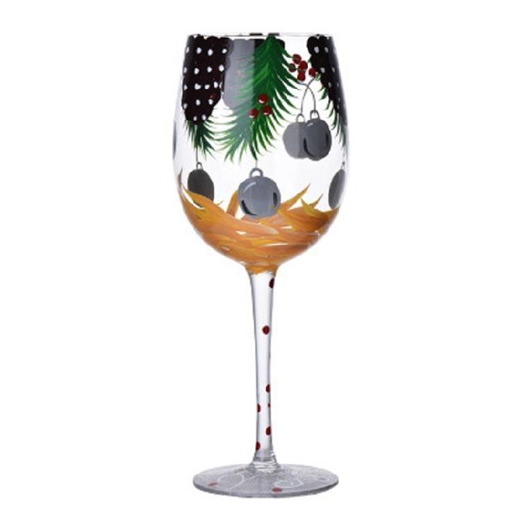 Decorative Christmas Themed Glasswares High Footed Glass Drinking Cup for Parties and Holiday Event Water Drinkware