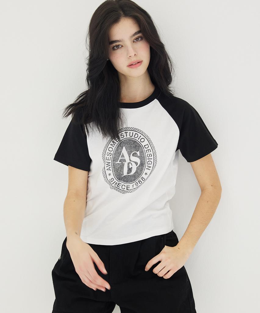 AWESOME STUDIO Circle Symbol Raglan Short Sleeve T-Shirt White