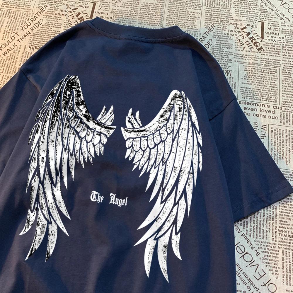 Tricou cu aripi desfășurate îngerul pentru bărbați și femei, tricou cu model, haine de vară, din bumbac, cămașă cu mânecă scurtă, vintage, cu gâtul în formă de O, tricou pentru cuplu