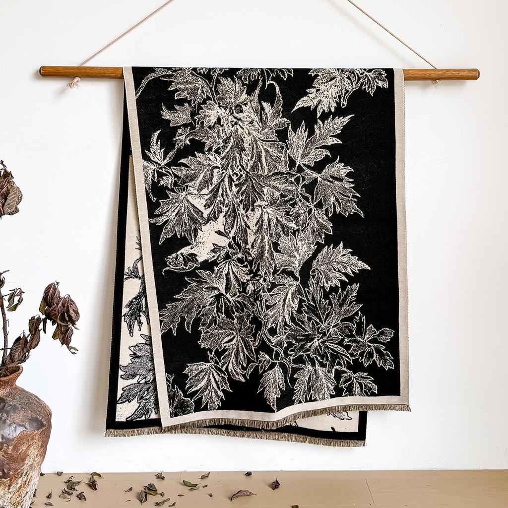 Elegant Floral Jacquard Pashmina Shawl for Women Winter Thick Warm Double Sided Tassel Design Coldproof Windproof Blanket Scarf