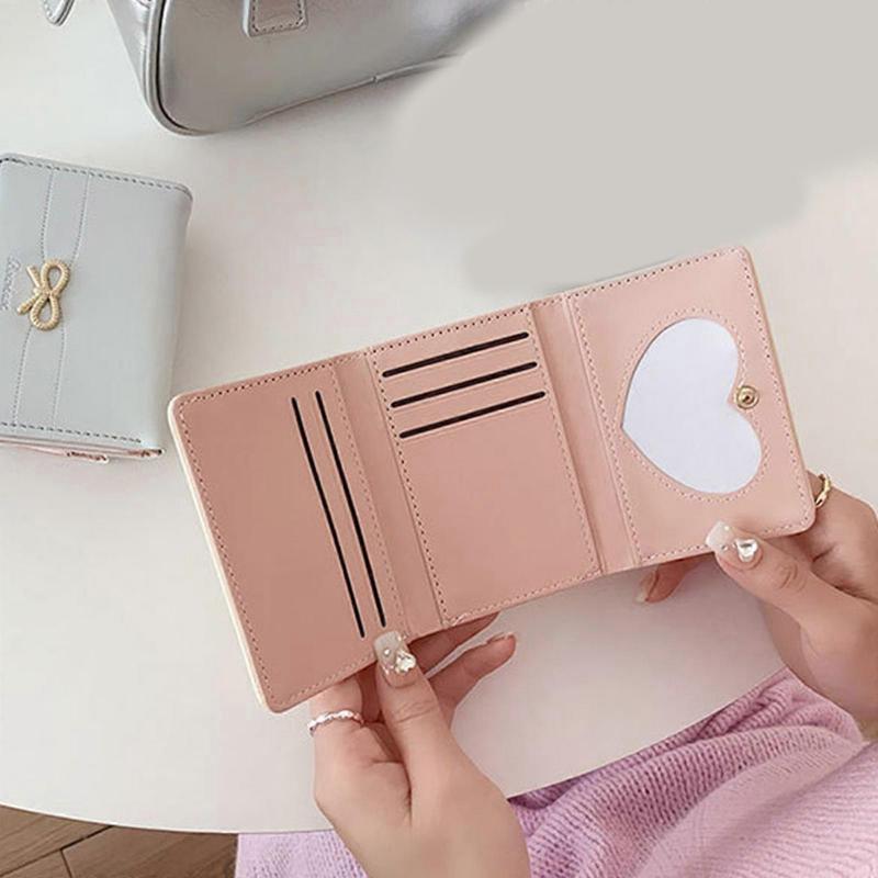 Women Wallet Simple Trifold Wallets PU Leather Purse Slim Short Wallet Small Trifold Cash Card Holder Bag Compact Wallet  Yellow