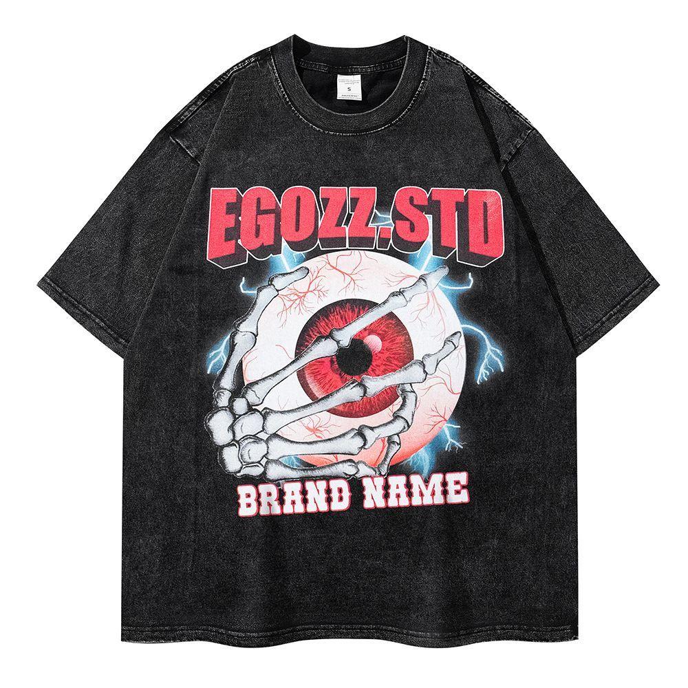 

Fun Printed Tshirt Mens Washed Old Short Sleeves Retro Trend Casual Fashion Couple Top Loose and Comfortable Mens Clothing M