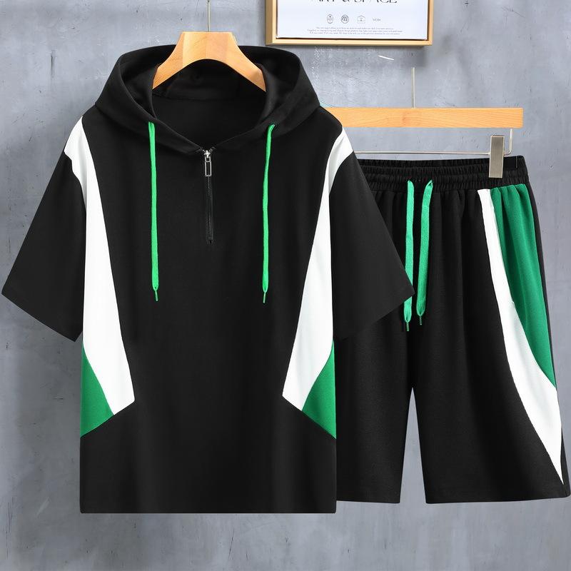 

Summer Suit Men s Loose Hooded Short-sleeved T-shirt Shorts Large Size Thin Casual Sports Two-piece Suit 9XL чорний