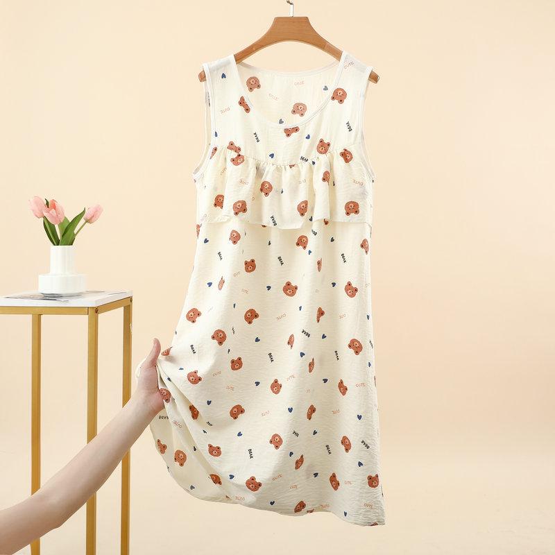 Summer Women's Floral Tank Dress Sleeveless Sleepdress Cloud Silk Cotton Anti-Bulge Camis Nightdress Loose Plus Size Loungewear Casual Wear Nightgown