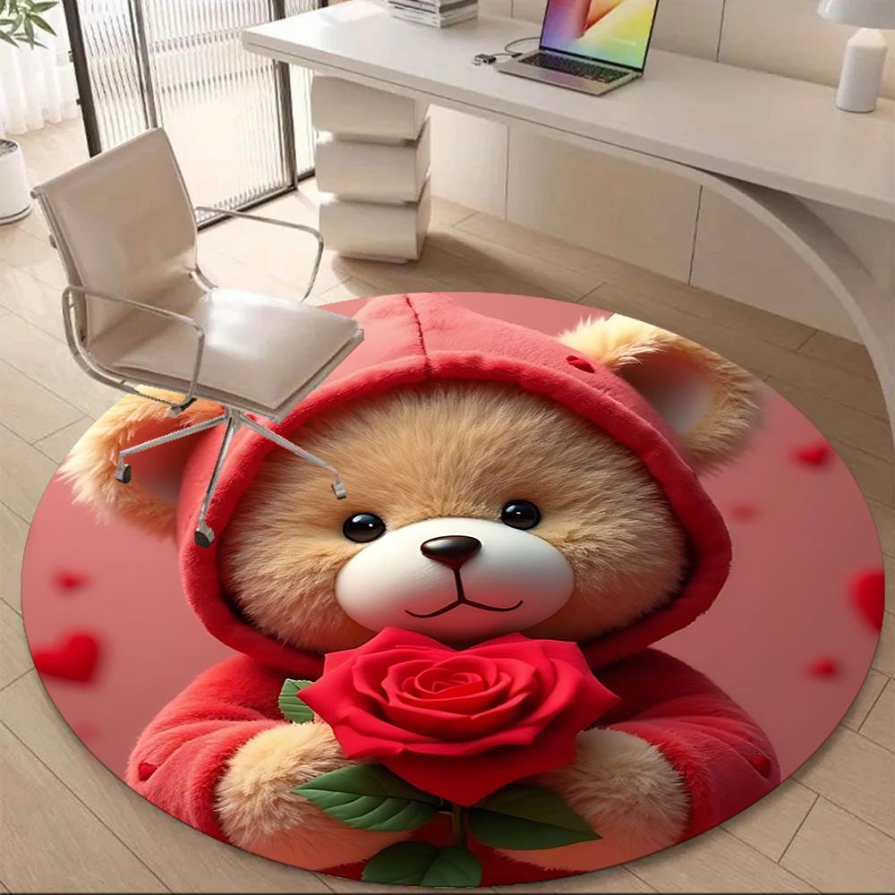 1PC Teddy Rose Office Round Area Rug, Mat Suitable ForOffice, Under Office Chairs Bedroom Living Room Home Decor, Room Deco