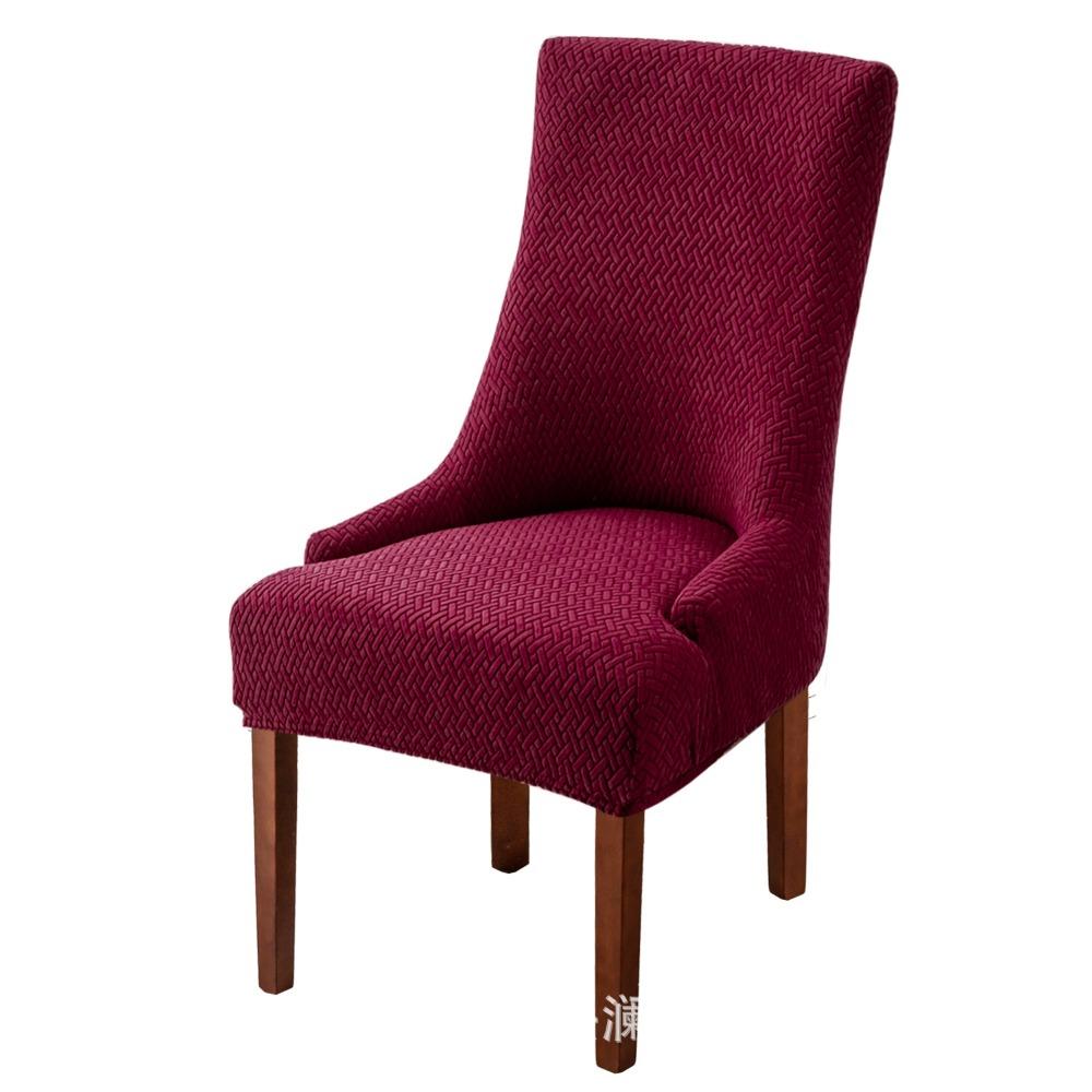 Stretchable Chair Seat Covers Long Plaid Jacquard Armchair Slipcovers Solid Color Elastic Dining Chair Covers