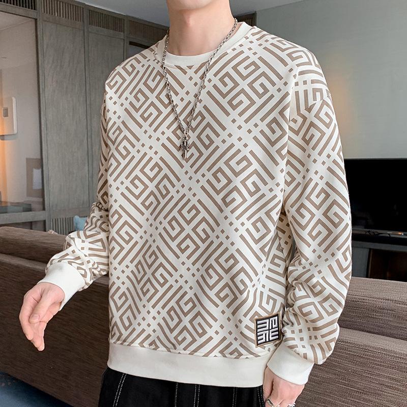 Camouflage Kariertes Hemd Langärmlig Jugendlich Trendig Sweatshirt Basisshirt Herbst und Winter Locker Rundhals Übergröße Pullover Top