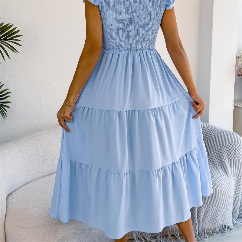 2026 Spring/Summer Women's Solid Color Black Fungal Edge Flying Sleeve Pulling Waist Skirt S-XL