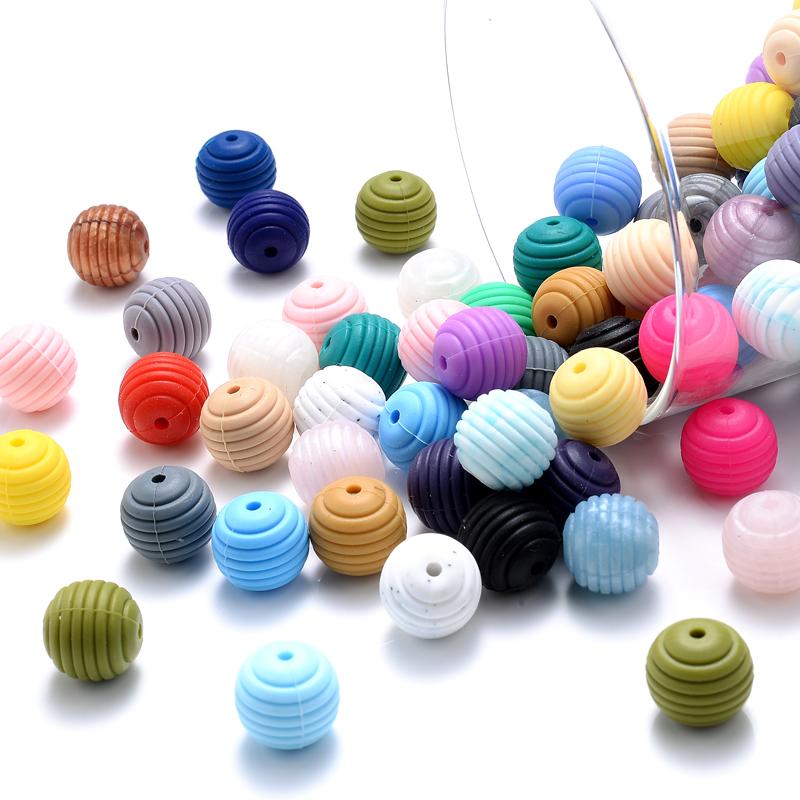 10 Stück/Los 15mm Baby-Silikonperlen Beißringe für 4-6 Monate Spiral-Lebensmittelechtes Silikon Beißring Schnuller Kette Halskette Herstellung