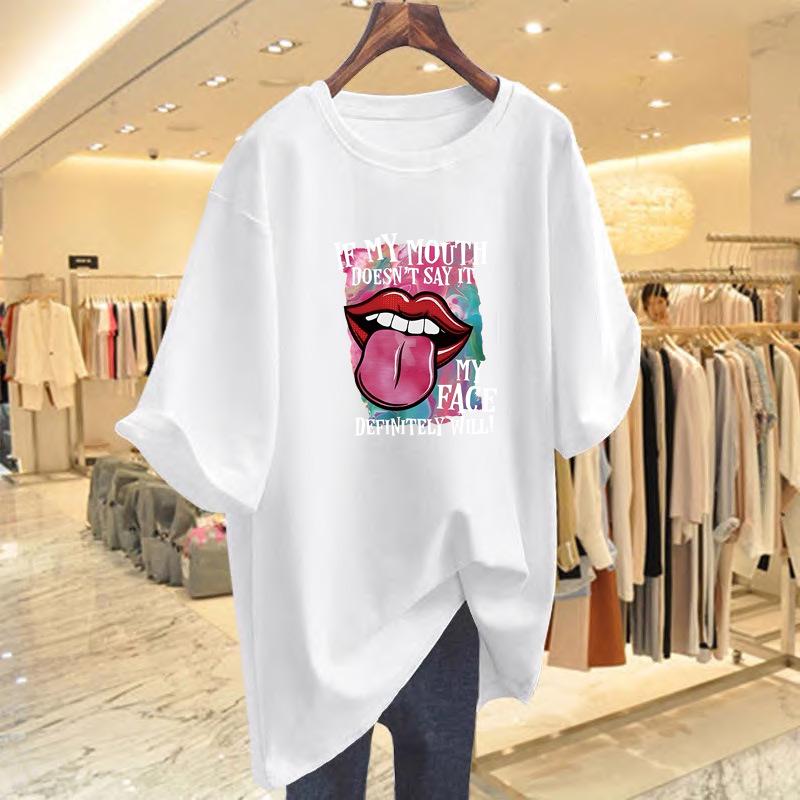 

Women s White Printed Cotton Short-Sleeve Summer T-Shirt S
