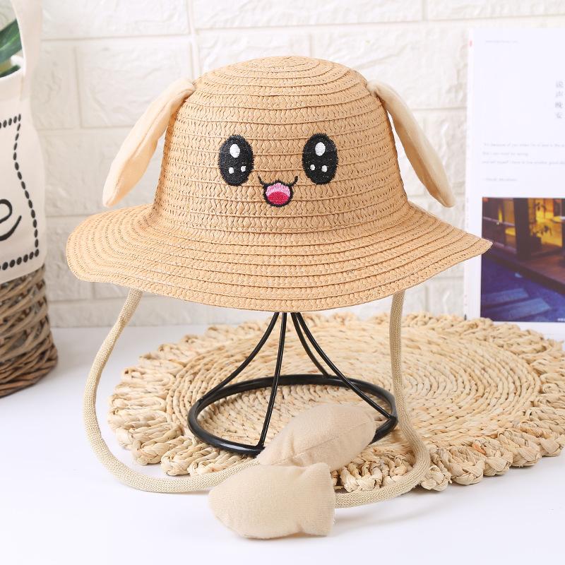 New Children's Sun Hat Summer Ear Moving Hat Airbag Rabbit Hat Sun Protection Straw Hat Tourist Attractions