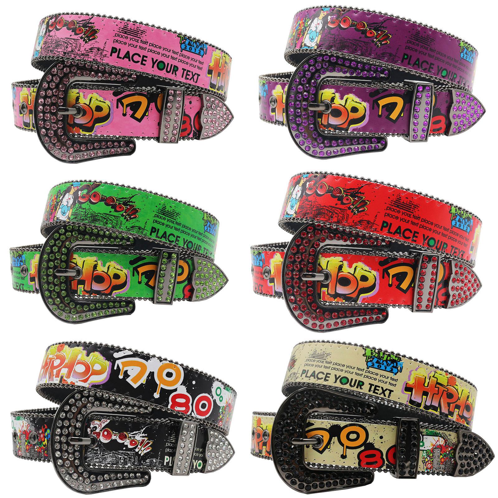 Writing A Notebook Women's New Bohemian Print Graffiti Casual Versatile Personalized Belt Rhinestone Belt Decoration European And American Versatile 125Cm