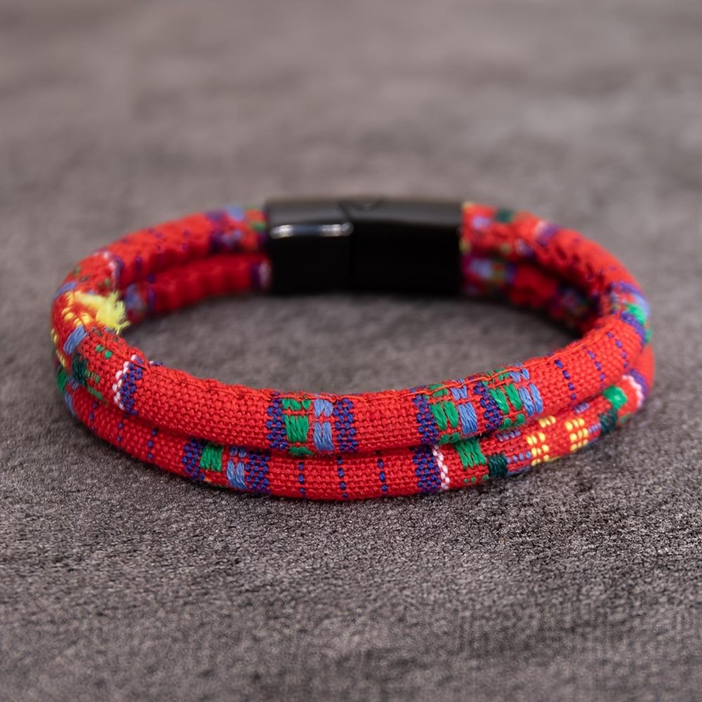 Noter Grade A Ethnic Fabric String Bracelet For Men Double Layer Various Colors Available Sports Sweat Absorbent Braslet Bangle Hombre