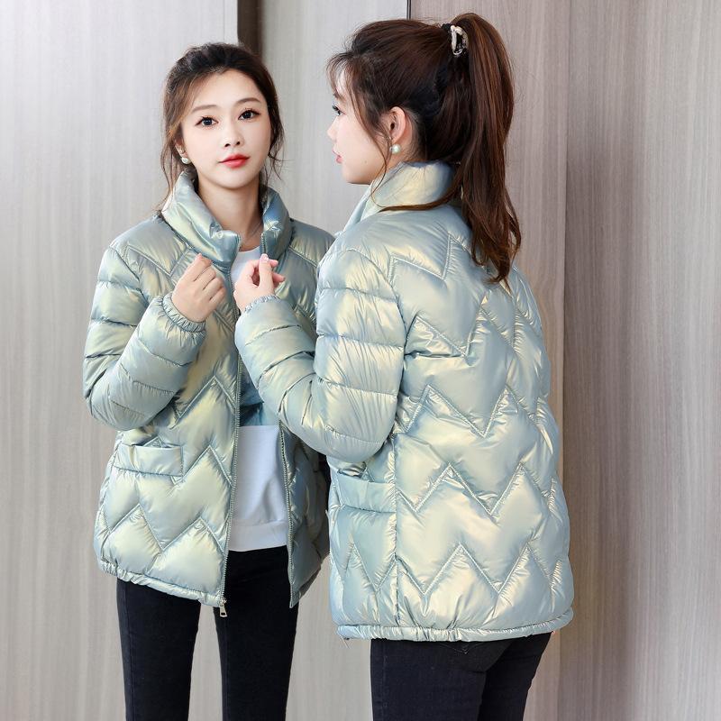 Damen Daunenjacke Winter glänzend Übergröße Stehkragen Parka Outwear Daunen gepolsterte Mäntel weiblich
