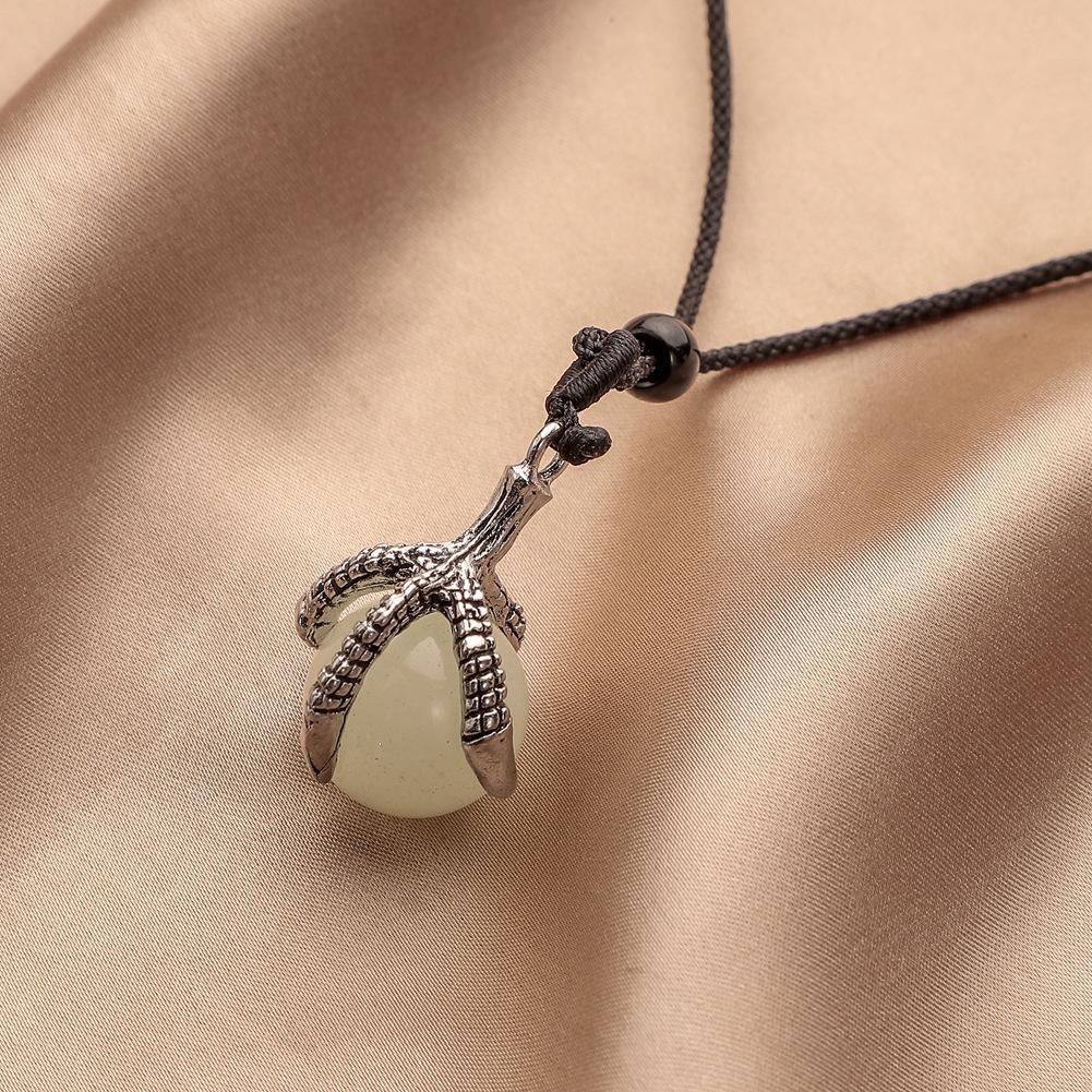 1 Collier à chaîne corde réglable noir style griffe de dragon rétro pendentif perle ronde lumineuse