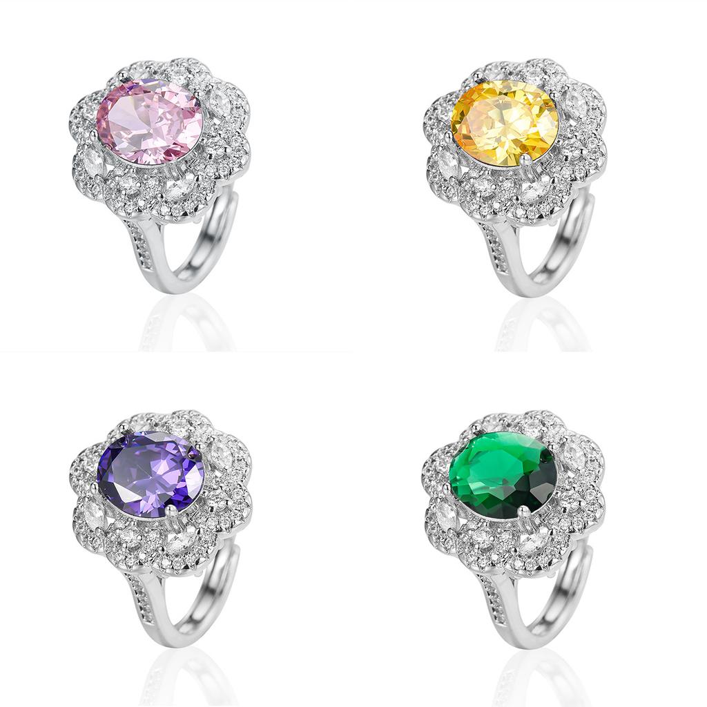 Wish Hot Sale European and American New Inlaid Colored Treasure Flash Diamond Ring Engagement Ring Atmospheric Luxury Finger Ring