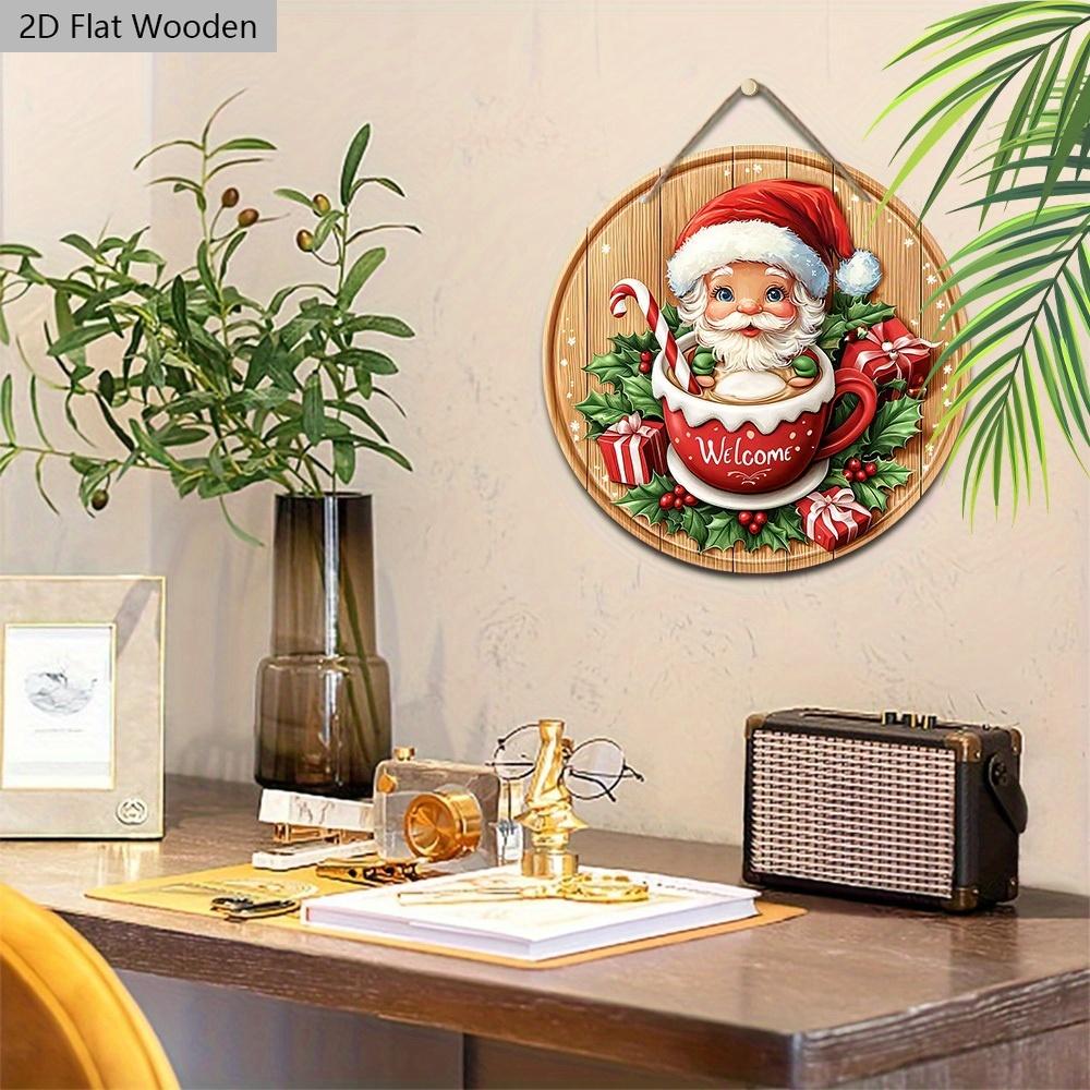 Świąteczny drewniany znak z gorącą czekoladą i wzorem Świętego Mikołaja - Powitalny znak Navidad na drzwi wejściowe, dekoracja do zawieszenia na ścianie - Idealna ozdoba świąteczna