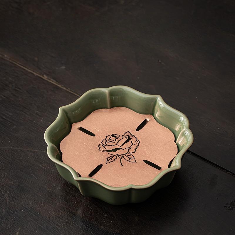 Retro Messing Blütenblatt Topf, Keramik Tee Tablett, Teetisch, Trockenbrüh Tablett, kleines Wasserspeicher Tablett, Tee Tablett, Tee Snack Tablett