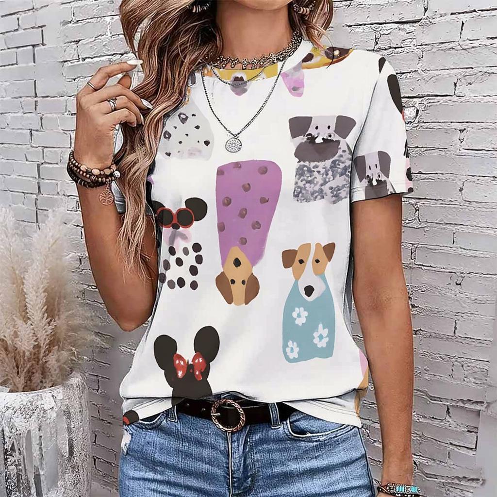 Fashion Women Retro Plush Animal Patterns Print T Shirt Funny Casual O-neck Short Sleeves T-shirt Summer Female Tee Shirt