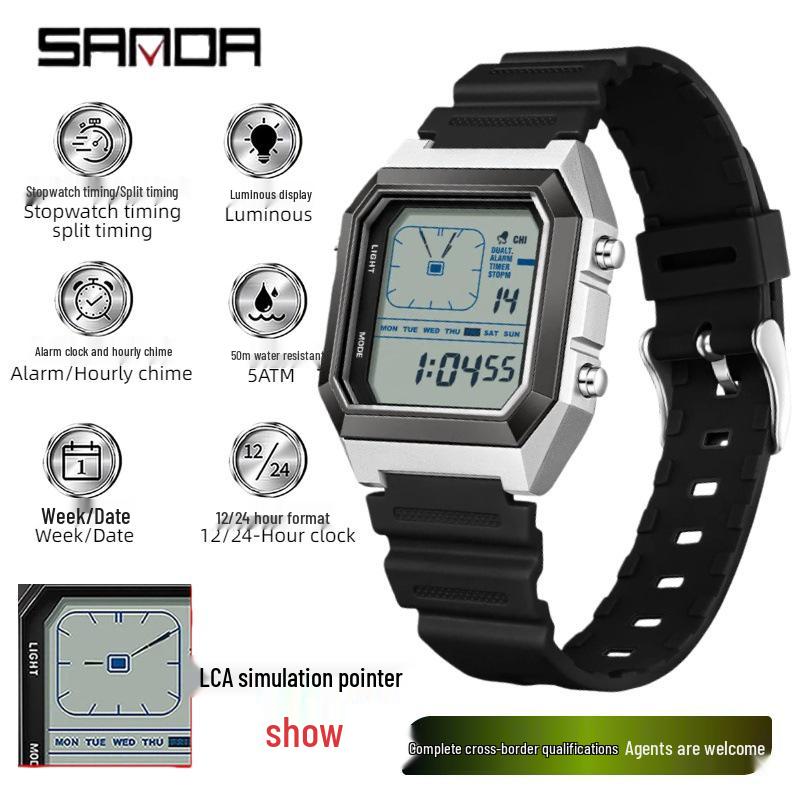 Sanda Men's Large Screen Luminous Multifunctional Waterproof Countdown Wristwatch
