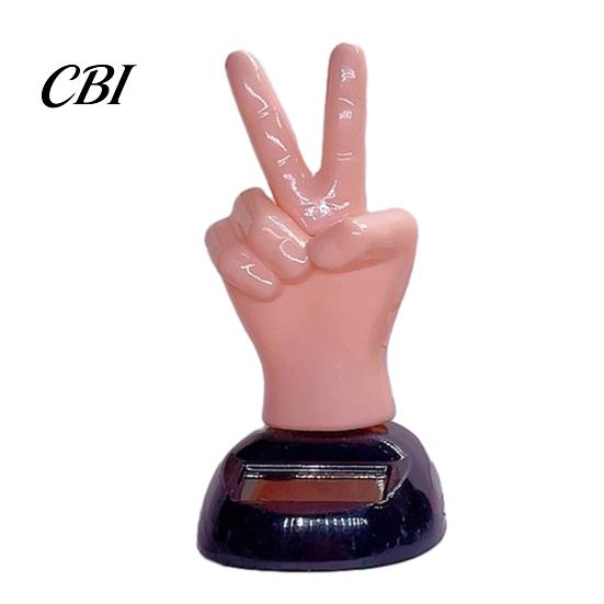 Three Skin Color Car Toy Solar Powered Finger Shaking Decor, Creative Dashboard Ornament, Battery Free Swinging Figurine for Desk Office, Cute