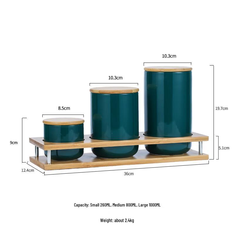 Lilang Nordic Dark Green Ceramic Storage Jars (3-piece with Tray)