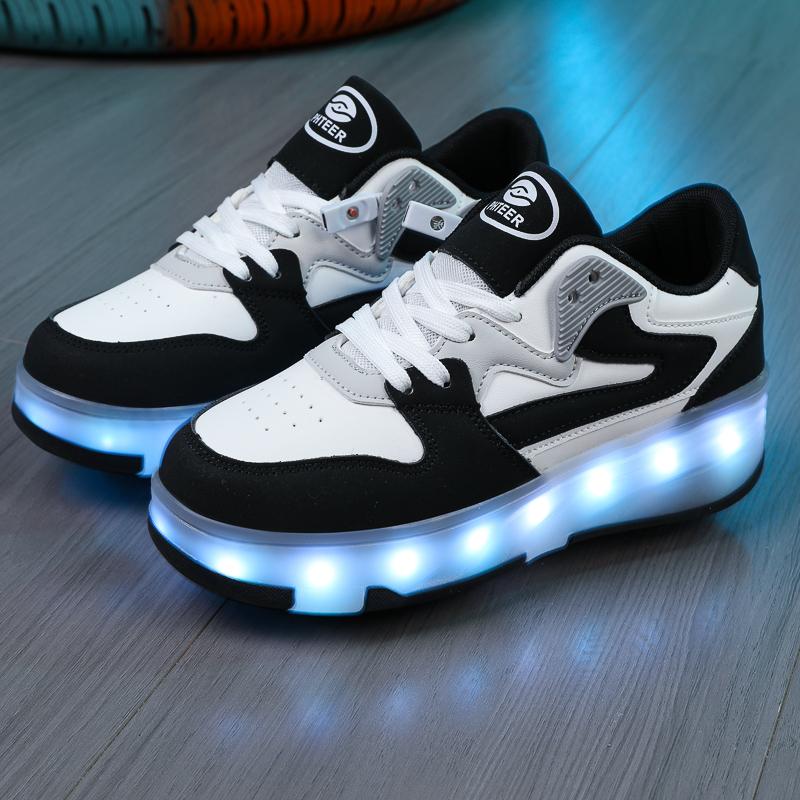29-40 Zapatos Deportivos Planos Desmontables de Cuatro Ruedas para Niños Zapatos Deportivos Luminosos LED Recargables Patines de Cuatro Ruedas