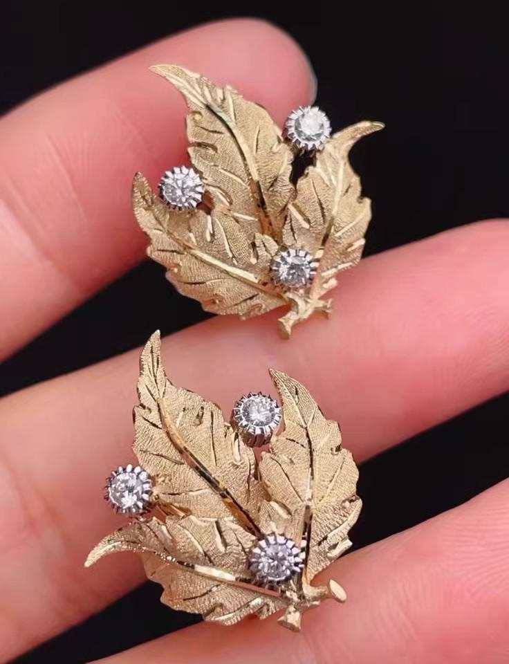 Two-Tone Gold Italian Filigree Grape Leaf Earrings