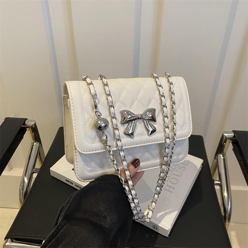 Bow fashion temperament rhombus embroidery thread chain armpit bag 2025 spring and summer versatile messenger bag women