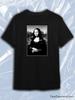 TeeSensation Black Crew Neck Short Sleeve T-Shirt with Black White Mona Lisa Painting Print