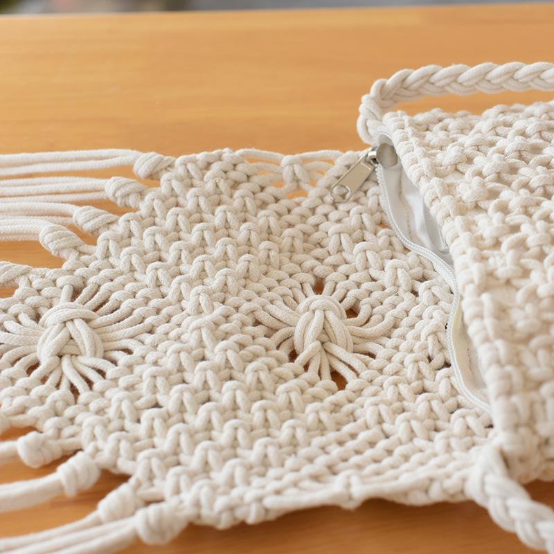 Sommer Koreanische Quaste Umhängetasche aus Stroh - Retro Einseitige Schulter Baumwollfaden Gewebte Klapptasche