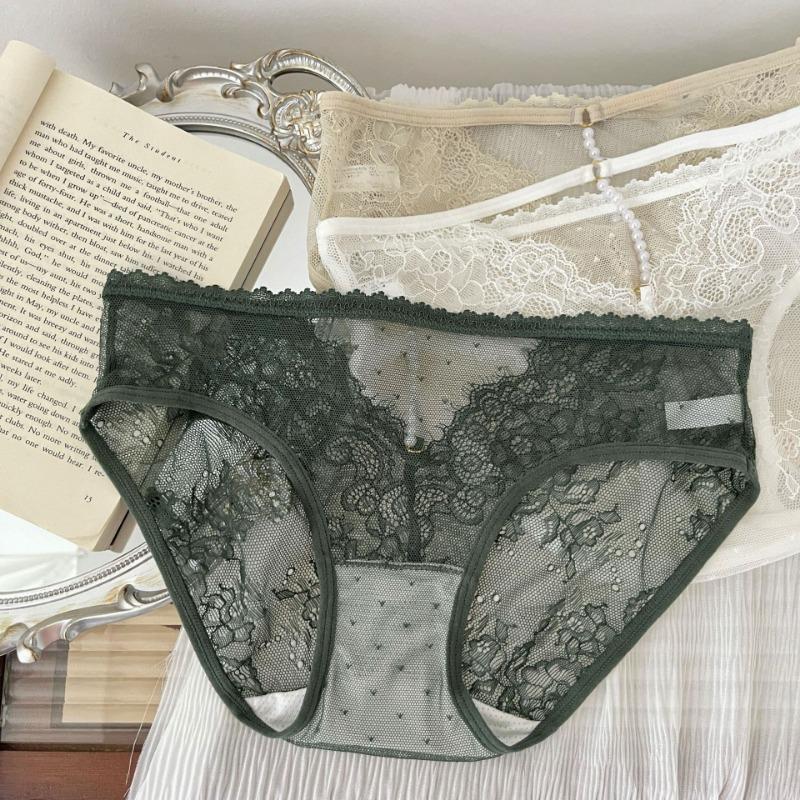 Lace Underwear for Girls Pure Desire Sexy Hollow Briefs Pearl Pure Cotton Crotch Triangle Panties