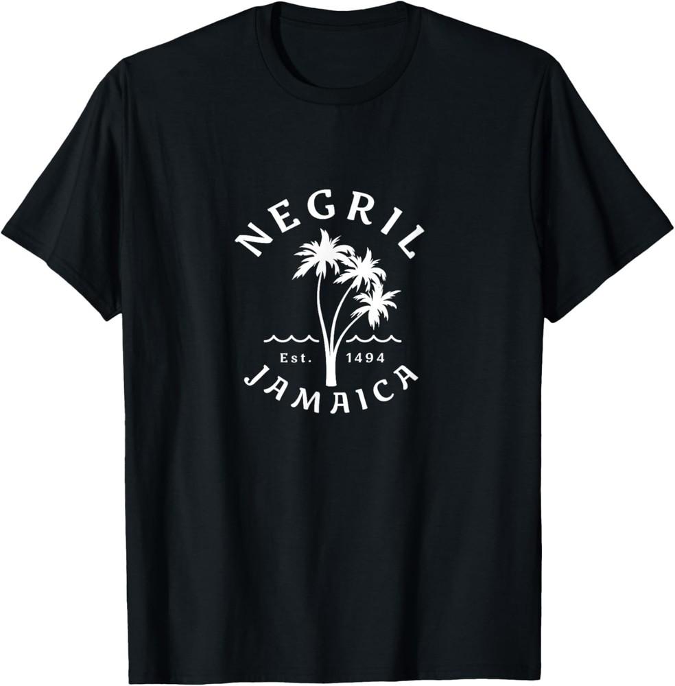 Unique Negril Beach Jamaica Original Palm Tree Novelty Art T-Shirt Unisex T-Shirt M