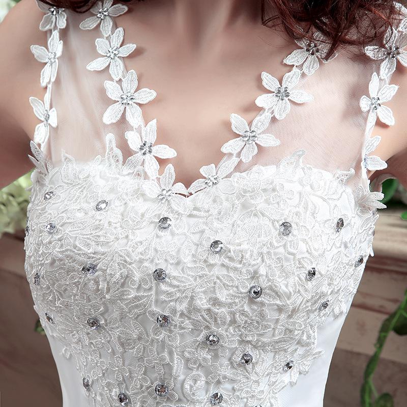 Women Ruched Sequined Lace Up White Big Swing Wedding Dresses