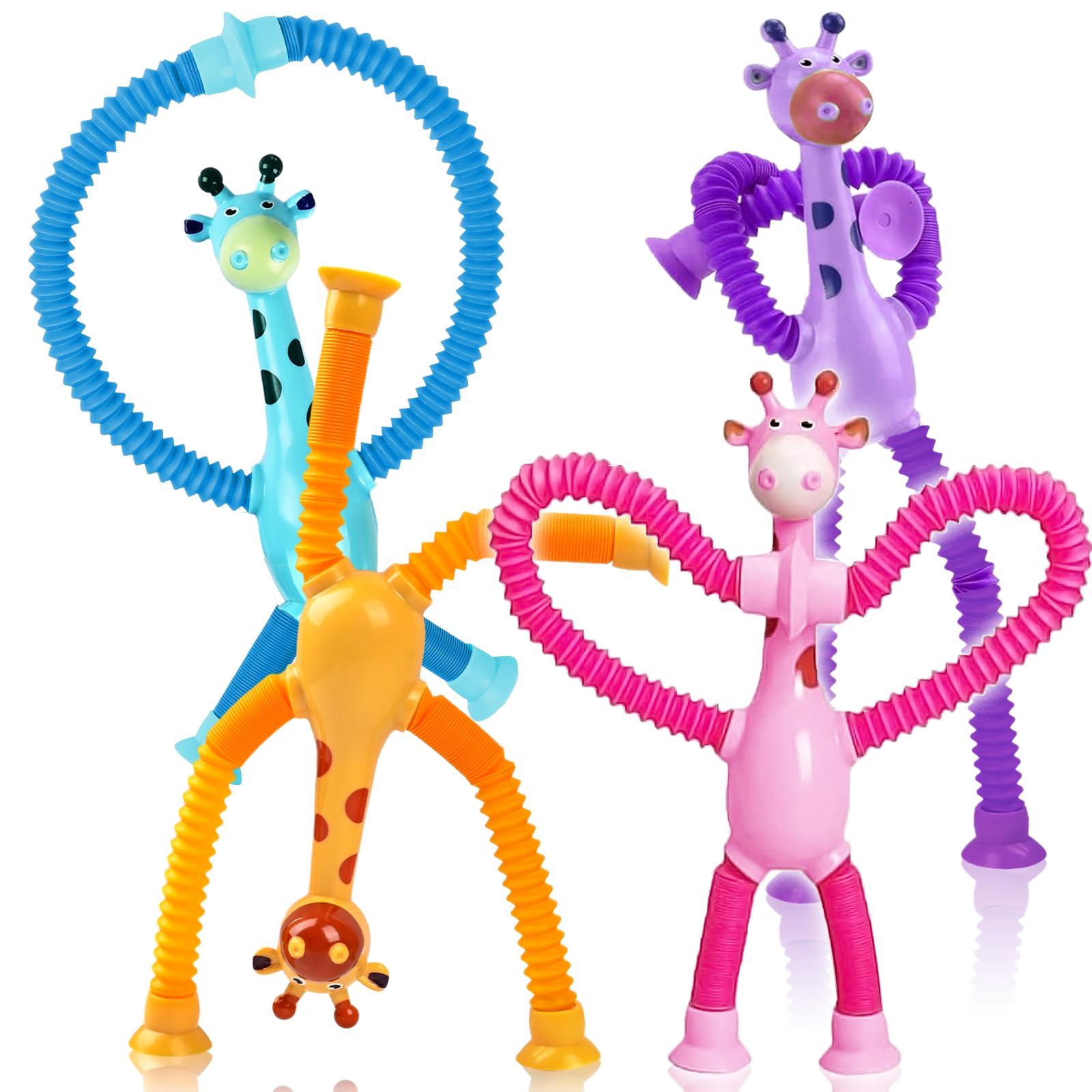 

4 шт. Сенсорные поп-трубки в виде жирафов, Растягивающиеся присоски, Игрушки-непоседы для детей, Дорожные, Снятие стресса, Аутизм, Тревожность