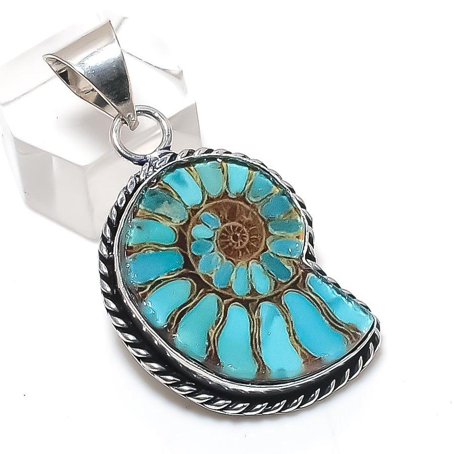 

Ископаемый аммонит Драгоценный камень Ювелирное изделие Подвеска из стерлингового серебра 925 пробы 1,77