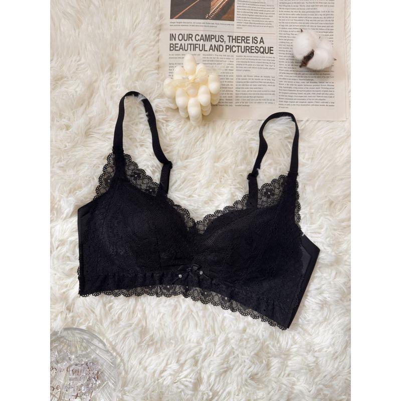 Underwear women's big breasts show small exquisite lace ultra-thin breathable hole cup gathered side closed no steel ring bra