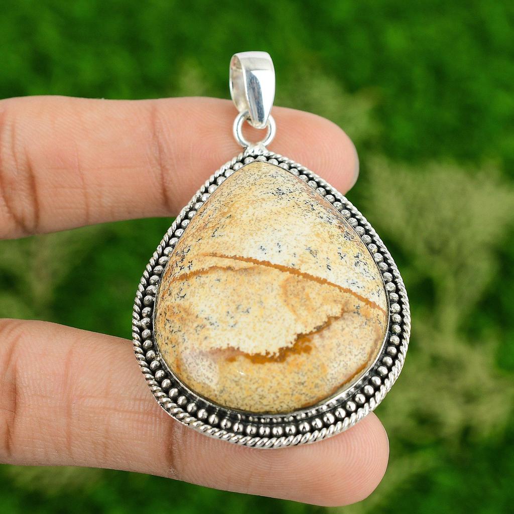 Sisters Day Deal Sterling Silver Natural Picture Jasper Trendy Pendant Jewelry