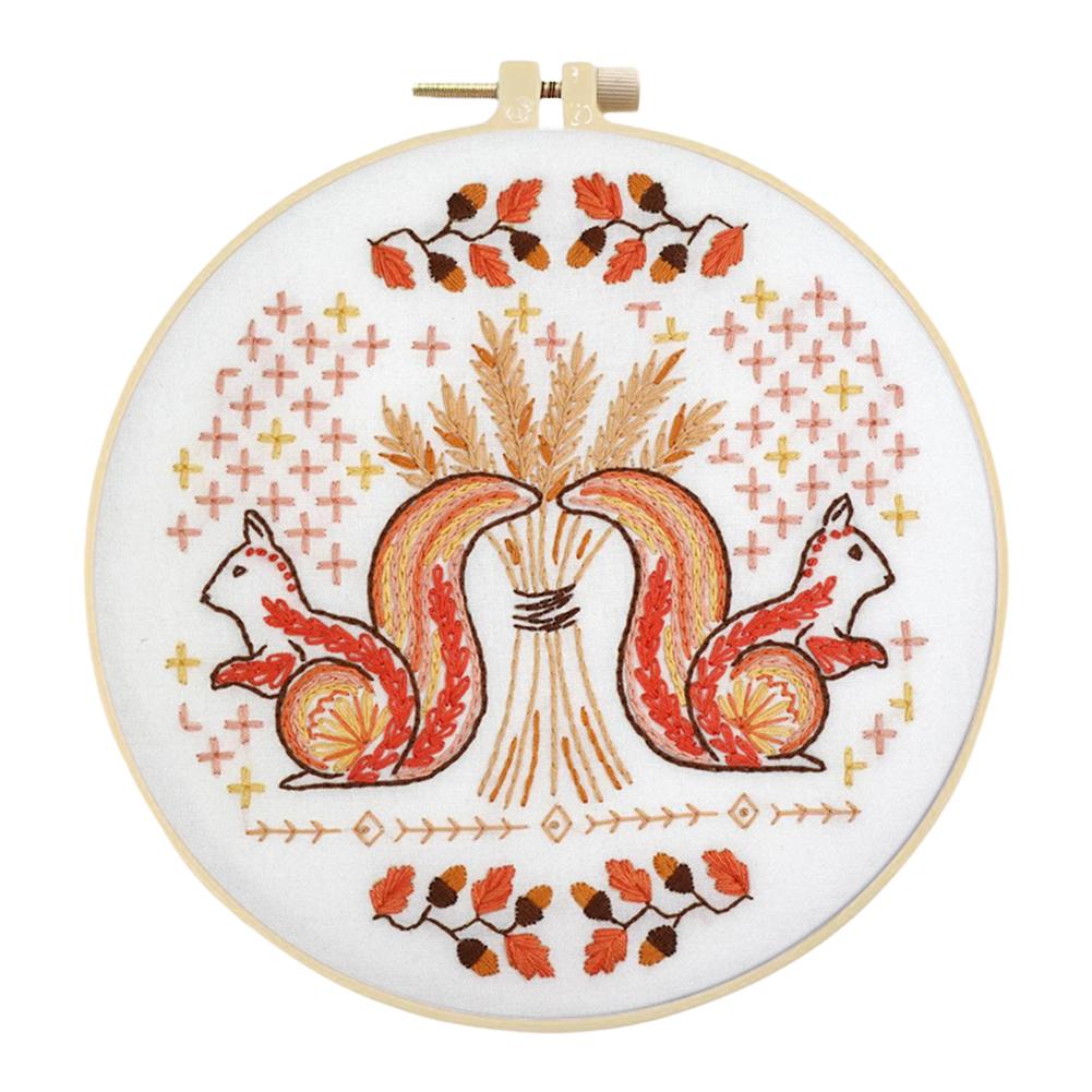 Animal Stamped Cross Stitch Embroidery Kits with Hoop Cloth Color Thread