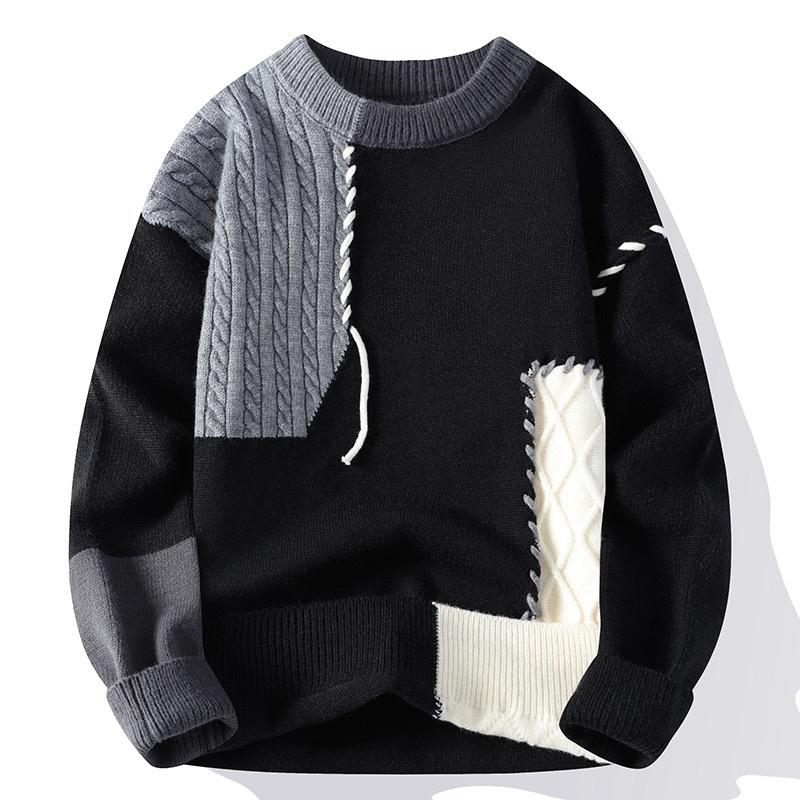 Men's Thermal Sweater Splicing Contrasting Color Teen Student Knitted Bottoming Shirt